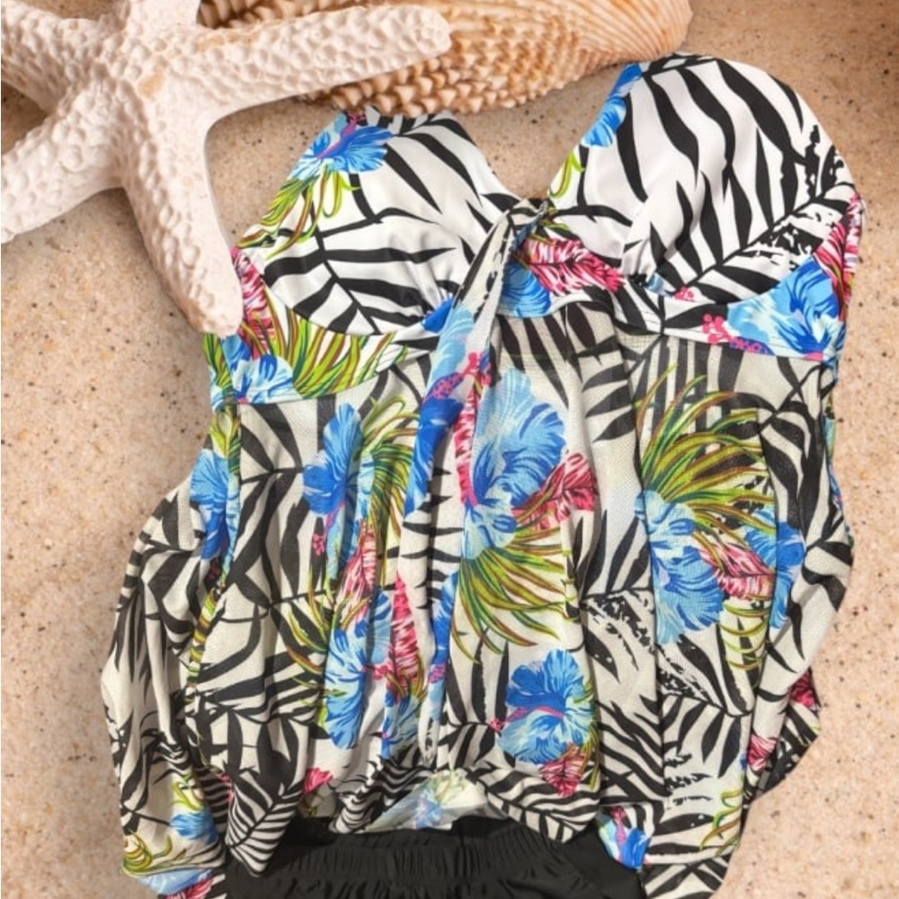 SHEIN Zebra and Floral Print Swimsuit